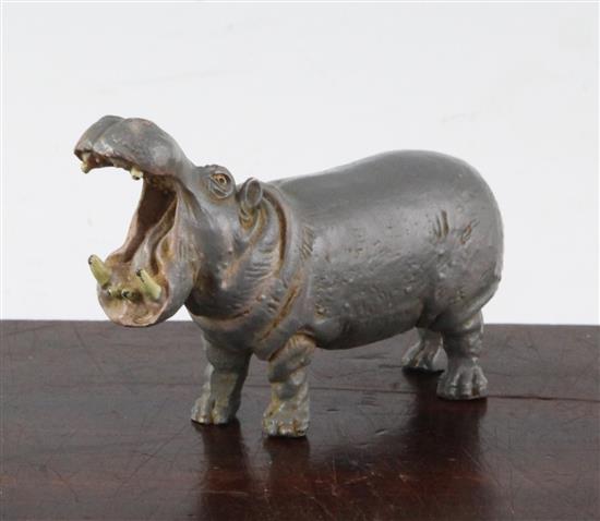 An Austrian Bergman cold painted bronze model of a hippopotamus, 4.5in.